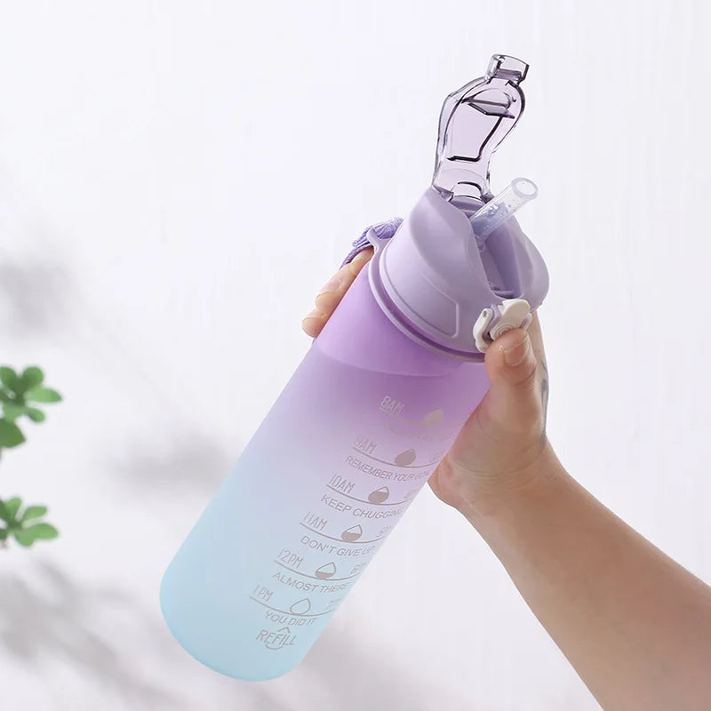 900ML Sports Water Bottle with Time Marker Leak-Proof Cup Motivational Portable Water Bottle for Outdoor Sport Fitness BPA Free