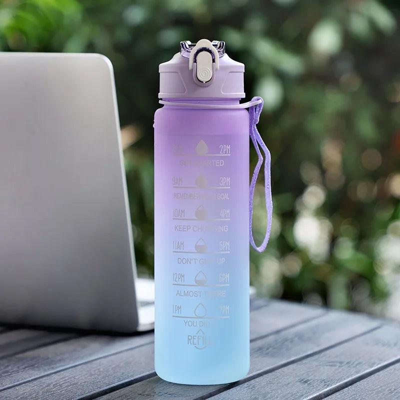 900ML Sports Water Bottle with Time Marker Leak-Proof Cup Motivational Portable Water Bottle for Outdoor Sport Fitness BPA Free