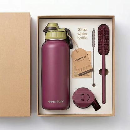 32Oz 40Oz Custom Logo Wide Mouth Vacuum Flasks Food Grade 18/8 Stainless Steel Water Bottle 1 Liter with Two Lid for Gym