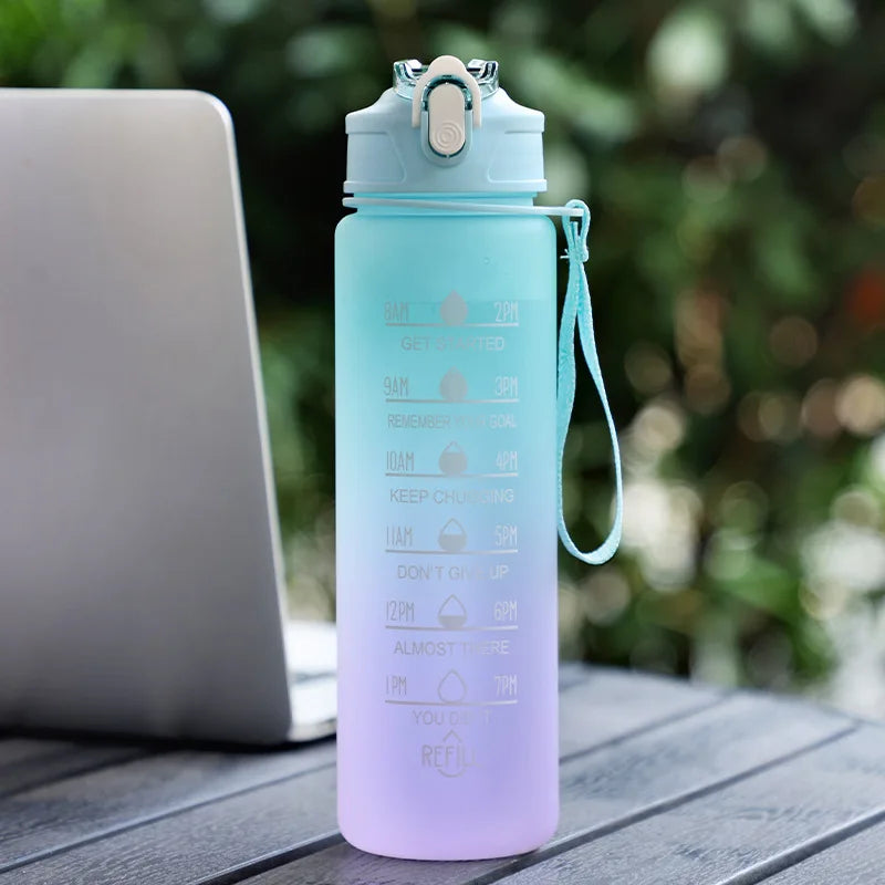 900ML Sports Water Bottle with Time Marker Leak-Proof Cup Motivational Portable Water Bottle for Outdoor Sport Fitness BPA Free