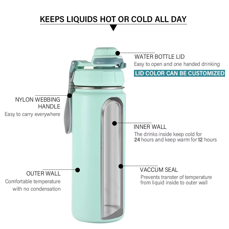 32Oz 40Oz Custom Logo Wide Mouth Vacuum Flasks Food Grade 18/8 Stainless Steel Water Bottle 1 Liter with Two Lid for Gym