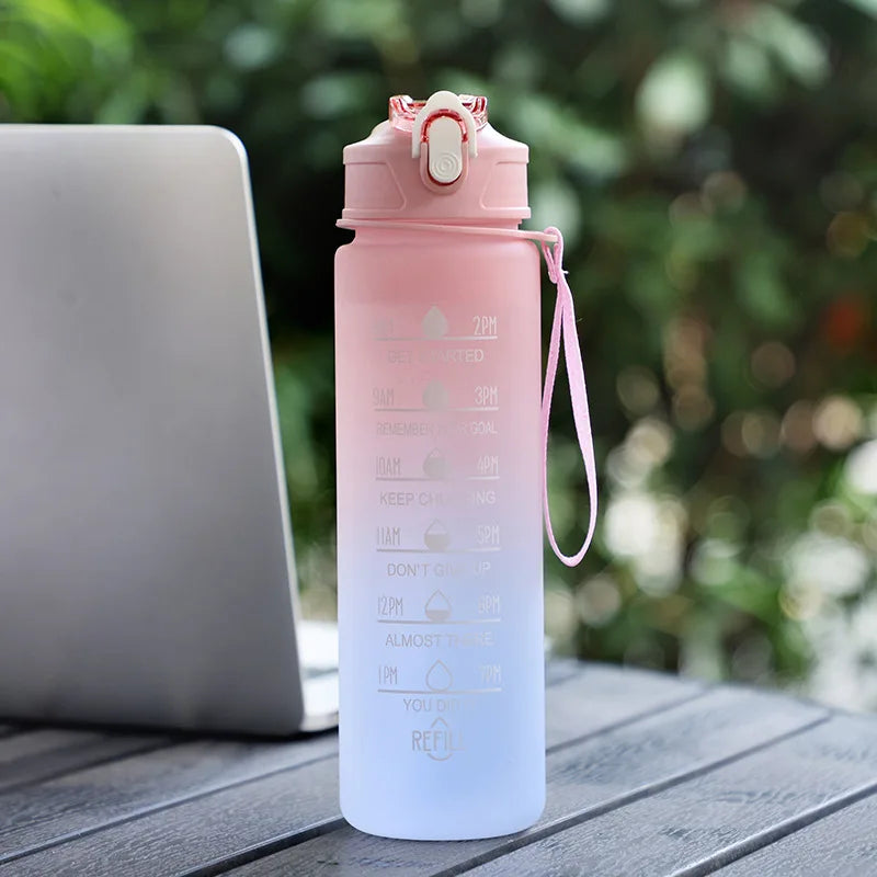 900ML Sports Water Bottle with Time Marker Leak-Proof Cup Motivational Portable Water Bottle for Outdoor Sport Fitness BPA Free