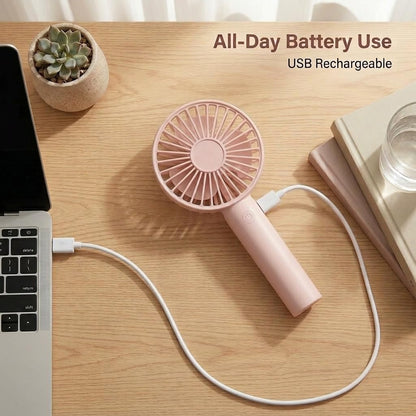 Portable Handheld Fan 2 Pack, USB Rechargeable Mini Fan, Ultra Quiet, 3 Speeds with Phone Holder Base, All Day Battery for Outdoor Indoor (Pink)