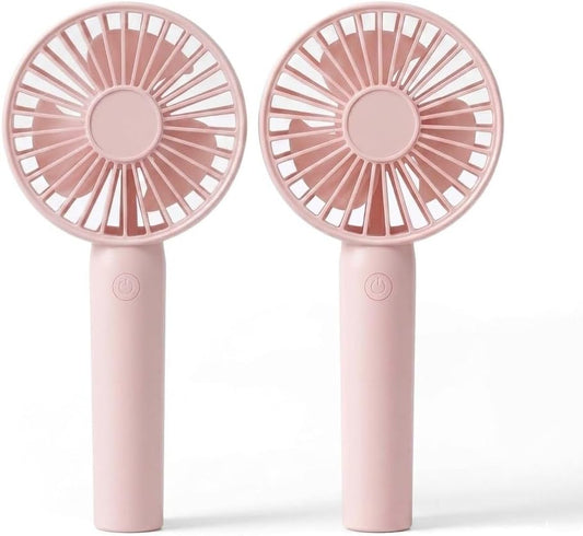 Portable Handheld Fan 2 Pack, USB Rechargeable Mini Fan, Ultra Quiet, 3 Speeds with Phone Holder Base, All Day Battery for Outdoor Indoor (Pink)