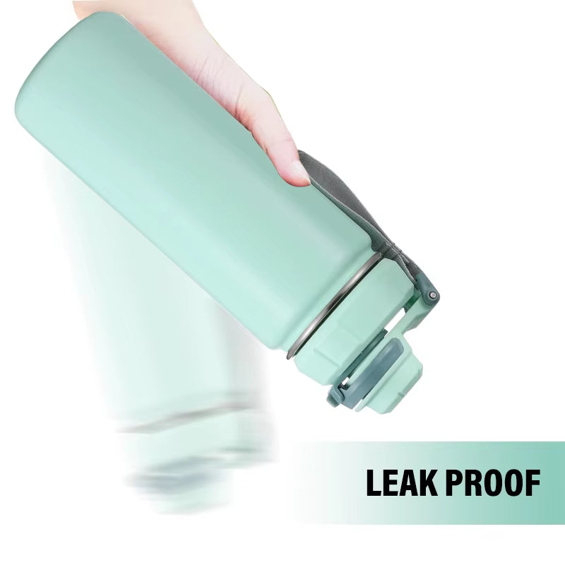 32Oz 40Oz Custom Logo Wide Mouth Vacuum Flasks Food Grade 18/8 Stainless Steel Water Bottle 1 Liter with Two Lid for Gym