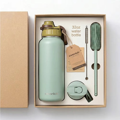 32Oz 40Oz Custom Logo Wide Mouth Vacuum Flasks Food Grade 18/8 Stainless Steel Water Bottle 1 Liter with Two Lid for Gym